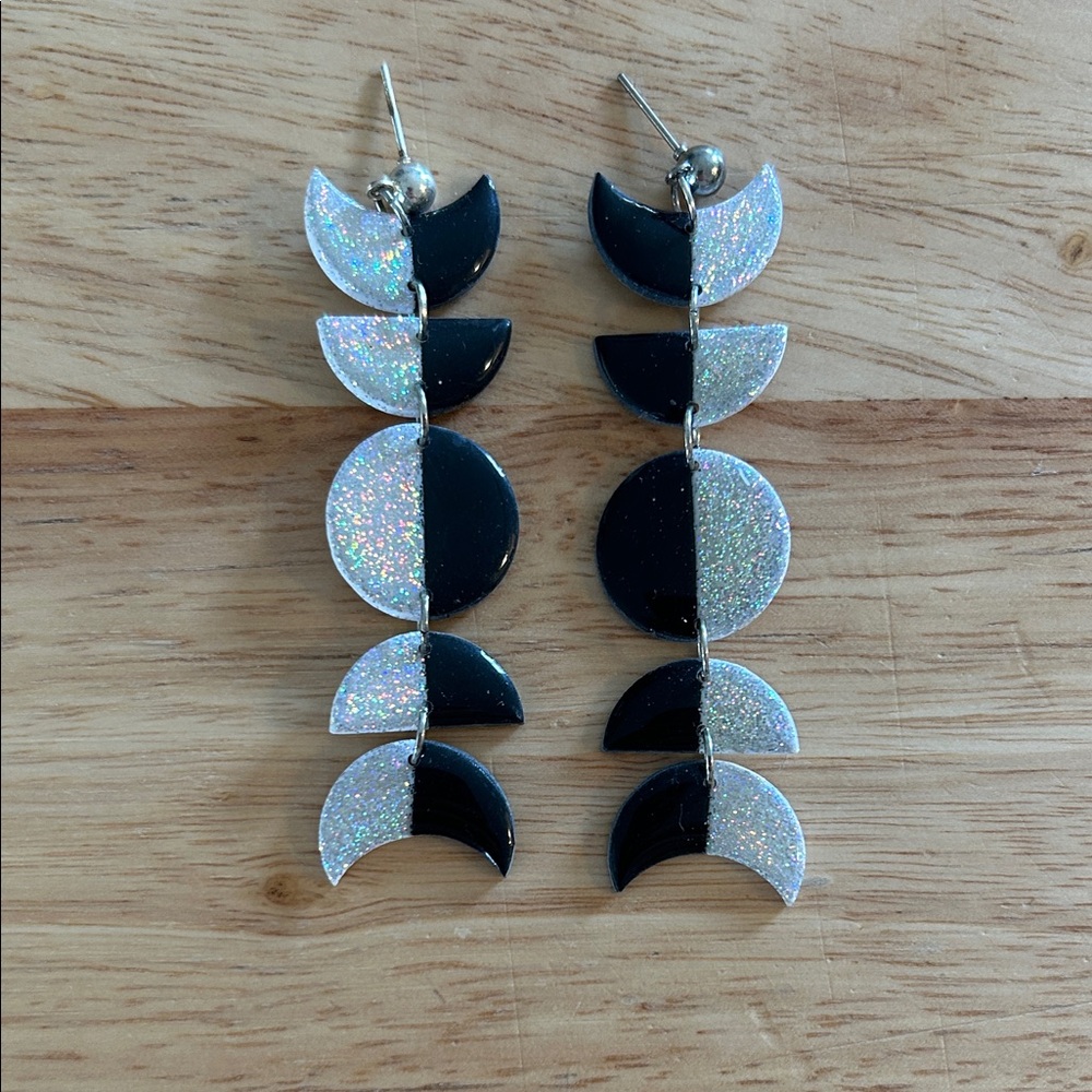 Black and Glitter Moon Phases Earrings